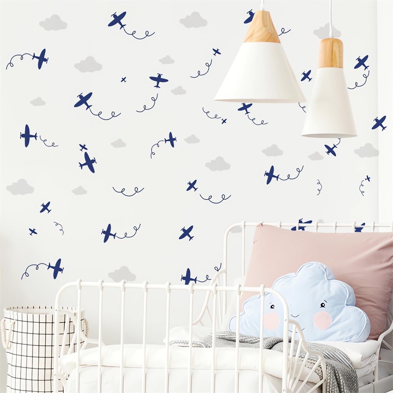 6 Sheets Cute Blue Airplane Wall Stickers, sacinora Small Plane