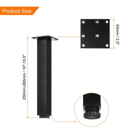 Sourcing Map 10 Inch Modern Black Metal Furniture Legs, Set of 4, Adjustable Table Legs for Coffee Tables, Sofas, Cabinets, Couches