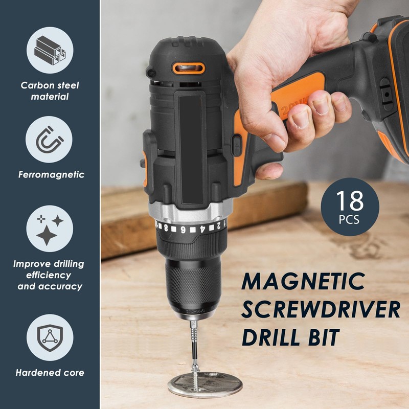 18 Pcs Magnetic Screwdriver Drill Bit Set, Anti Slip Bits