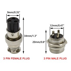 Hxchen 3 Pin Metal Male Female Panel Connector 12mm GX12-3P Silver Aviation Plug - (2 Sets)