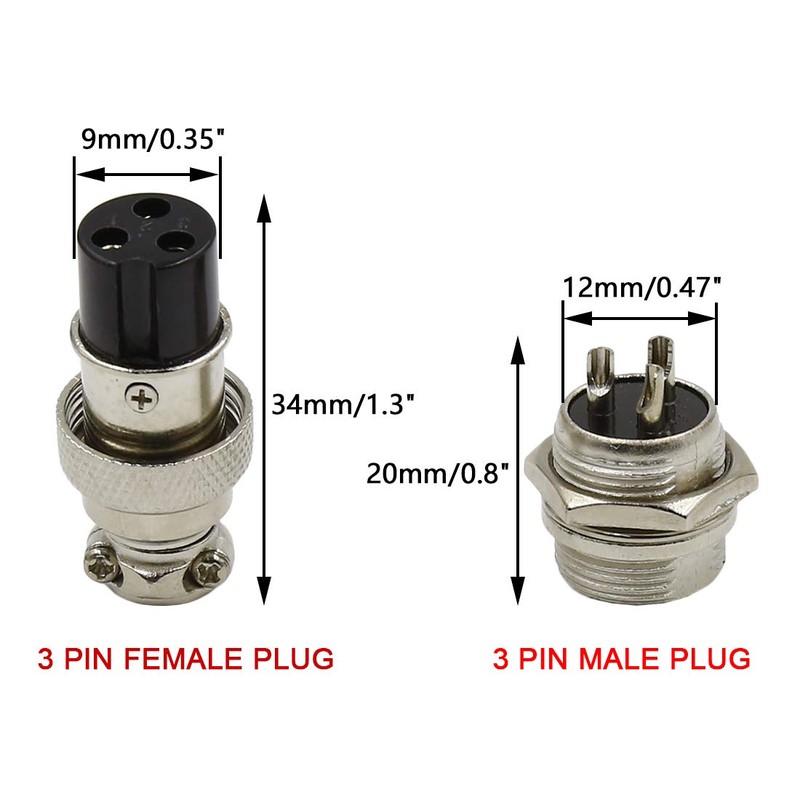 Hxchen 3 Pin Metal Male Female Panel Connector 12mm GX12-3P