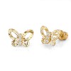 14k REAL Yellow Gold Diamond Cut Butterfly Stud Earrings with