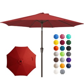 JEAREY 10FT Outdoor Patio Umbrella Outdoor Table Umbrella with Push Button Tilt and Crank, Market Umbrella 8 Sturdy Ribs UV Protection Waterproof for Pool, Garden (Light Red)