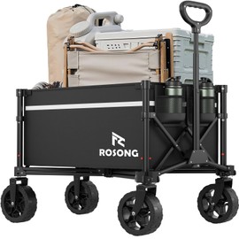 ROSONG Collapsible Wagon Cart with Wheels Foldable - Folding Utility Heavy Duty Wagons Carts for Grocery Sports Garden Shopping Camping Wheelbarrows (Black, 90L)