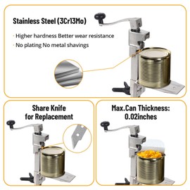 Manual Table Can Opener for Cans Up to 15.7”/40cm, Heavy-Duty Commercial Countertop Can Opener With Stainless Steel Blade and 3 Spare Blades, Durable Aluminum Construction for Restaurant and Kitchen