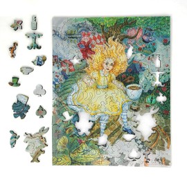 Wooden Рuzzle for Adults with Uniquely Shaped Pieces - Made in USA by FoxSmartBox - 250 Pieces - Alice's Fantasies