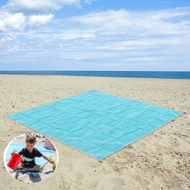 GSKQCRPR Sand-free Beach Blanket, 145 x 200 cm, Blue, 1 Piece, Foldable, Ultralight Sandproof Blanket, Portable and Washable for Beach, Picnic, Camping