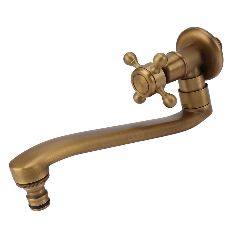 Antique Garden Faucet with Extended Spout Antifreezing Copper Wall Mount