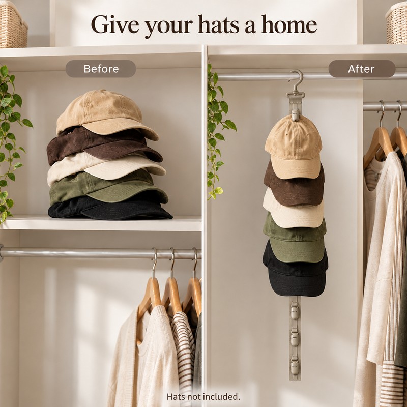 Wardrobe Hat Rack Hanging Rope Hat Storage Clips Hat Organizer