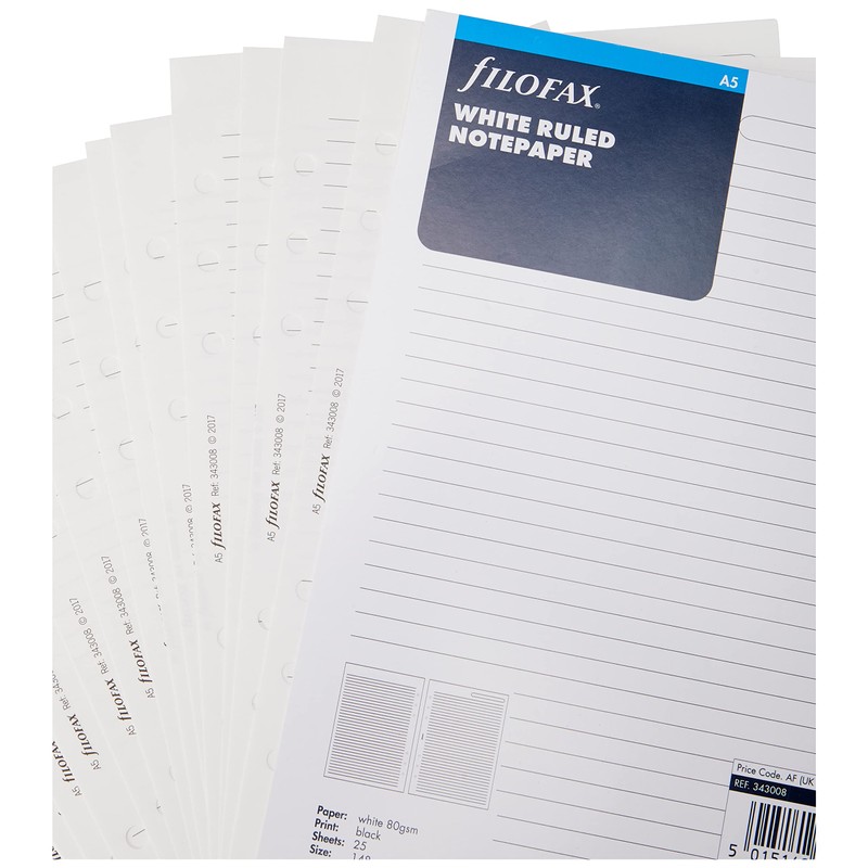 Filofax A5 Ruled Notepaper - White