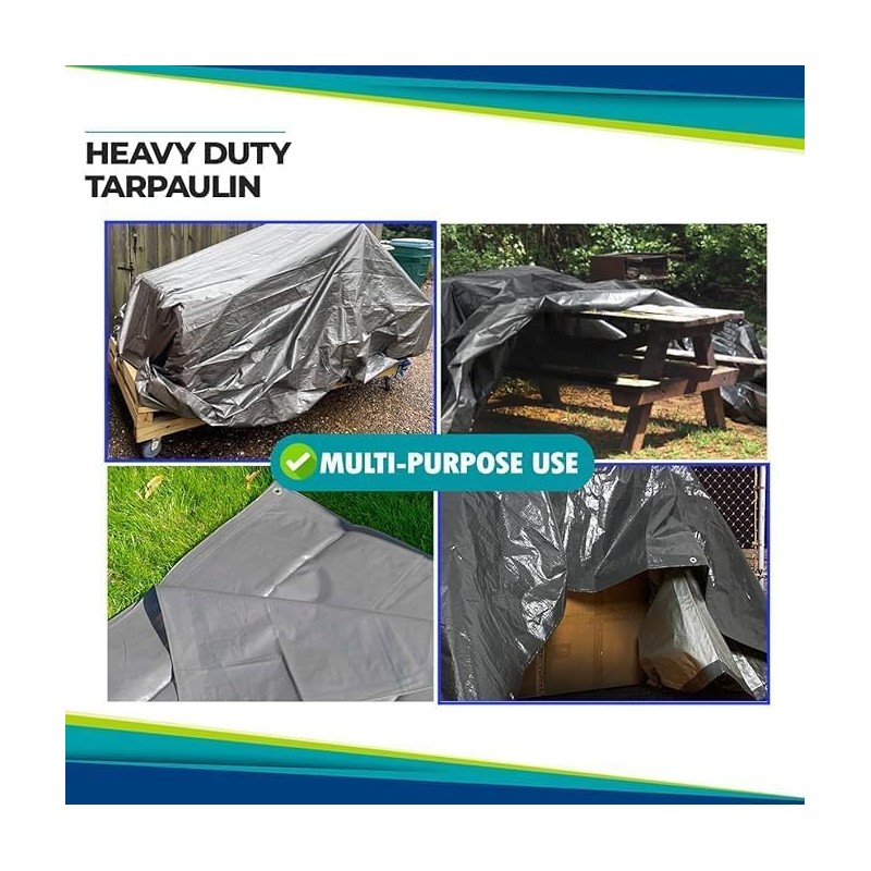 2m x 2m Grey Tarpaulin Cover - 200gsm Thick -