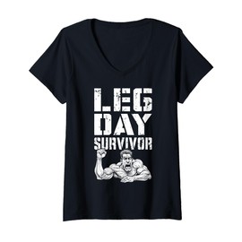 Womens Leg Day Survivor Funny Bodybuilder Gym Squat Training Muscle V-Neck T-Shirt