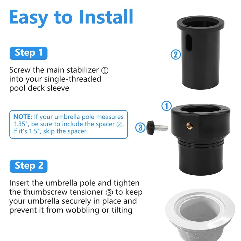 XCWT Pool Umbrella Pole Stabilizer Sleeve Adapter - Fit 1.5"