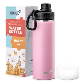 Mollcity Insulated Water Bottle-22 oz Stainless Steel Double Wall Vacuum Sports Water Bottle with Spout Lid-Metal Leak Proof Travel Water Flask for Girls (Purple Pink)