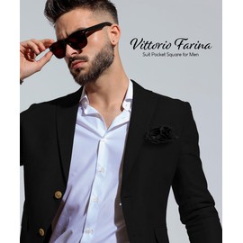 Vittorio Farina Round Suit Pocket Square for Men with Embroidered Piping (Black/Black)