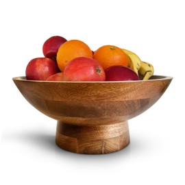 Fairwood Way Wooden Fruit Bowl for Kitchen Counter, Natural Wood Pedestal Bowl, Decorative Centerpiece for Table, Footed Bowl for Food, Fruit, Bread or Decor