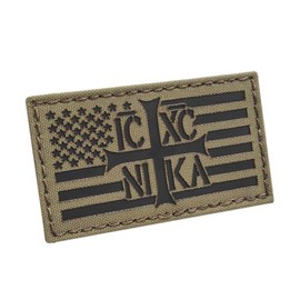 American Flag IC XC Nika Jesus Christ Conquers Patch (Coyote) Tactical Christian Morale Patch for Caps, Backpacks, and Uniforms