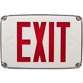 Morris Products Cold Weather, Wet Location LED Exit Sign – Emergency Battery Backup Exit Signage – Red with White Housing – Compact, Low-Profile Design – Dual Voltage, Fully Automatic