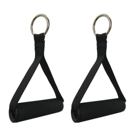 Resistance Band Handle Heavy Duty Cable Machine Attachment with ABS Core, Strong Nylon Webbing, and Seamless Steel O ring For Fitness Workout Gym Pilates Yoga Crossover Tricep Exercise (1 Pair) (Black)