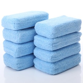 Baderke 8 Pack Microfiber Applicator Pads, Car Wash Sponge, Rectangular Polishing Pad, Microfiber Sponge and Cleaning Pads, Cleaning Pads for Car Detailing(Light Blue)