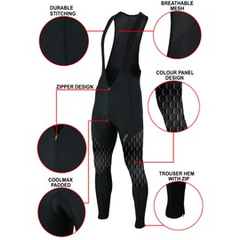 Sikma Sports Mens Cycling Bib Tights Trouser Thermal Cold Wear Winter 3D Padded Bicycle Leggings Long Pants (Black/Grey, X-Large)