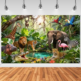 Avezano Jungle Backdrop Safari Party Decorations Rainforest Animals Banner