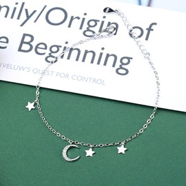 LUTAKU 925 Silver Moon Stars Bracelet for Women Girls Sparkling Universe Bracelet for Best Friend Jewelry Gift (silver)