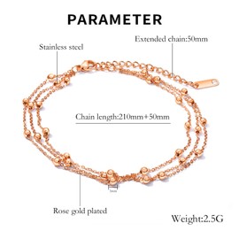 Glintara Anklet for Women, Adjustable Anklets for Women, Summer Beach Ankle Bracelet, Double Anklet Zircon, Multilayer Anklets, Waterproof Foot Clip, Ankle Chain, Foot Jewellery, Stainless Steel