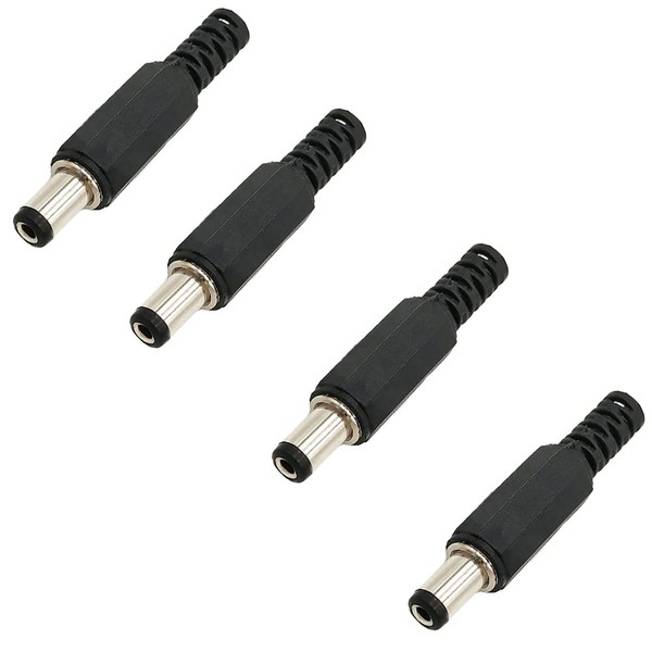 DC Power Connector, DC Male Connector, 12 V Power End, Solder, Adapter, Outer Diameter 0.2 inch (5.5 mm), Inner Diameter 0.08 inch (2.1 mm) Repair DIY DC Male Connector (Black *Set of 4)