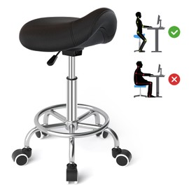 YEEZEE Saddle Stool Ergonomic- Comfortable Rolling Saddle Stool with Wide Thick Saddle Seat Padding, Swivel Adjustable Saddle Chair with Wheels and Ring Pedal for Medical Massage Salon (Pink)