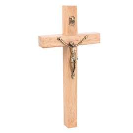 Crucifix Wall Cross: Wooden Catholic Crucifix with Metal Jesus Cross for Wall Decor (15.5x7.5x1.7cm)