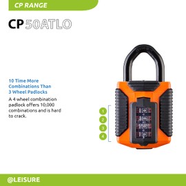 Squire Heavy Duty Padlock (CP50) - Toughest Steel Shackle - 4 Wheel Combination Padlock - Alloy Steel for Corrosion Resistance - Weatherproof Lock for Home, School & Garage (Orange, 50mm)