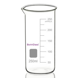 BorinGlass High Borosilicate Glass Beaker with Pouring Spout, 1-Pack 250 ml Graduated Tall Lab Beaker