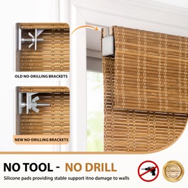 LazBlinds No Tools No Drill Cordless Bamboo Roman Shades, Light Filtering Window Treatment, Roll Up Bamboo Blinds for Window 45'' W x 64'' H, Ceylon Light Russet