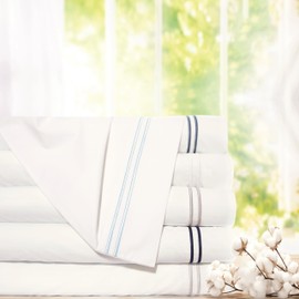Pointehaven 300 TC Percale 100% Long Staple Cotton Double Satin Stitch Duvet Set (White-Black, Full/Queen)