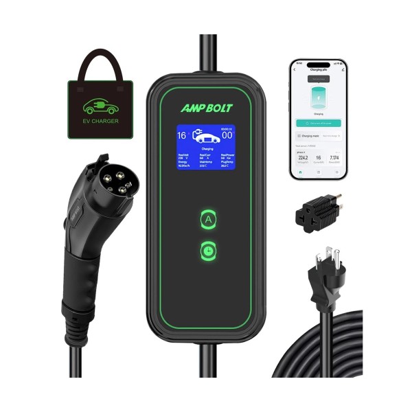 Ampbolt Level 1&2 Portable EV Charger 16 Amp 110-240V,Elect