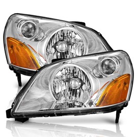 WEELMOTO headlights for 2003-2005 Pilot submodel: EX, LX,for 2004-2005 Honda Pilot EX-L Headlights Assembly Pair Chrome Housing Amber Reflector Left + Right Side
