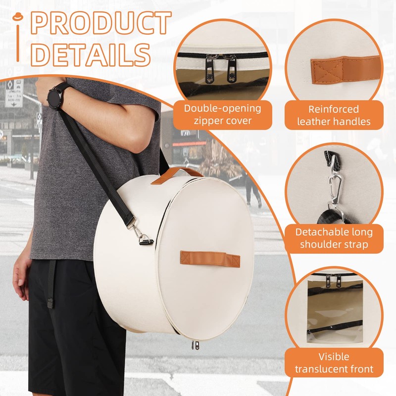 Ohiyoo Hat Box Hat Storage Box 16'' x 8'' Travel