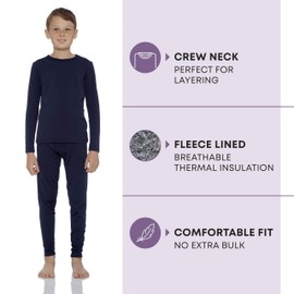 Rocky Thermal Underwear For Boys (Long Johns Thermal Set) Shirt & Pants, Base Layer w/Leggings/Bottoms Ski/Extreme Cold (Navy - Small)