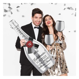 Giant Champagne Bottle Glasses 35.5” x 12" Silver Party Decor Party Props Bridal Shower Baby Shower Birthday Wedding Graduation Bachelorette Anniversary Corporate Events Backdrop photobooth party prop