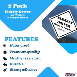 2-Pack "Elderly Driver: Please Be Patient, Thank You" White Car Window & Bumper Sticker (100mm x 100mm) - Elderly Driving Aid Car Sticker…