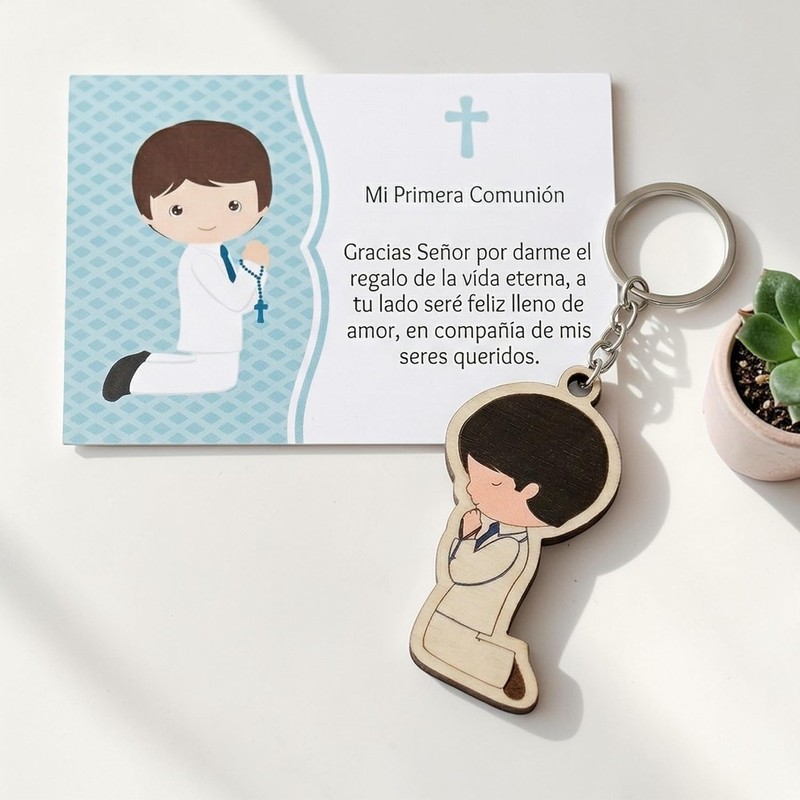 Llaveros de Madera para Primera Comunión, Niño Rezando, Recuerdo Religioso,