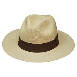 Borges & Scott The Hudson - Fedora Panama Hat - White with Black Band - Rollable and Lightweight Original Panama Hat, Natural with brown ribbon