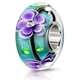 MATERIA by Matthias Wagner Glass Beads with Flowers and 3 Zirconia Stones for Women, Glass, Cubic Zirconia