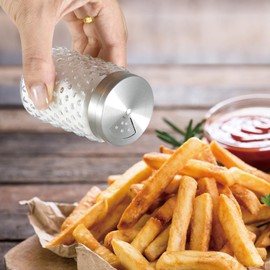 2 Pack Glass Salt and Pepper Shaker with 304 Stainless Steel Adjustable Lid, 120ml Refillable Spice Dispenser for Table, Kitchen(Short-Hobnail)