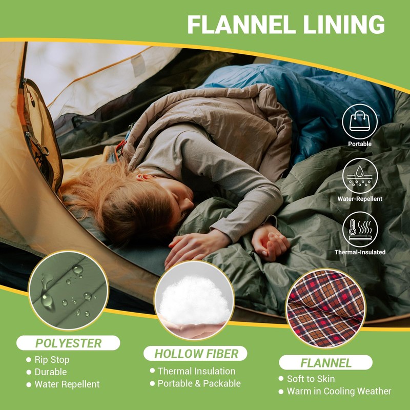 KingCamp Sleeping Bag for Adults, Extra Wide Flannel Sleeping Bag