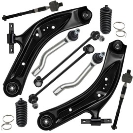 Detroit Axle - 10pc Front End Kit for 2014-2019 Nissan Rogue 2017-2019 Rogue Sport Qashqai, 2 Lower Control Arms with Ball Joint 4 Inner Outer Tie Rods 2 Sway Bars 2 Boots Replacement