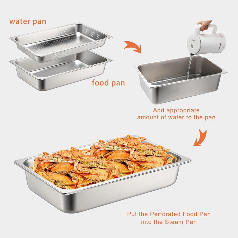 Tioncy 2 Pack Full Size Hotel Pans with Perforated Steam