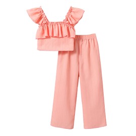 xueteox Summer Outfits for Girls 2 Piece, Pink Short Sleeve Top and Long Pants Set Cute Toddler Kids Clothes. (Pink, 5Y)