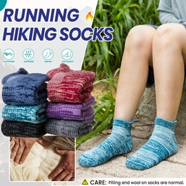 Eyean Merino Wool Ankle Running Socks Men Women Hiking Thick Half Cushioned Support No Show Socks 6 Pairs (Grey/Blue/Purple, Medium)
